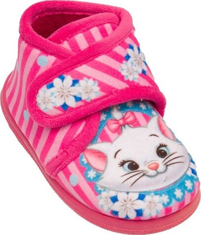 Flyke-pantofola-bambina-con-velcro-in-tessuto-morbido-fuxia-stampa-gattina