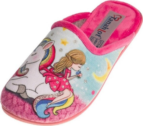 Flyke-pantofole-ciabatte-bambina-stampa-bimba-su-unicorno-decori-glitter