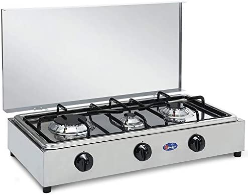 CFParker Fornello a Gas 3 Fuochi Gpl / Metano Acciaio inox Valvola di Sicurezza con Piano Estraibile mod. FO3300ACCGPS