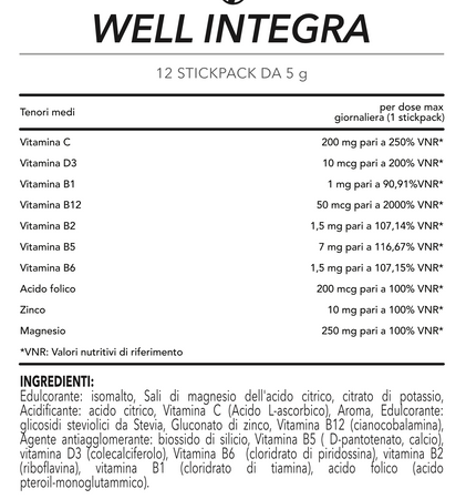 WELL INTEGRA Integratore Multivitaminico in Stick – Energia e Difese Immunitarie | 1 al Giorno da Sciogliere in Acqua