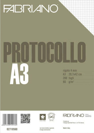 Foglio protocollo - A4 - 4 mm - 60 gr - Fabriano - conf. 200 pezzi Cancelleria e prodotti per ufficio/Carta blocchi e quaderni/Blocchi appunti taccuini e diari/Blocchi di fogli di ricambio Eurocartuccia - Pavullo, Commerciovirtuoso.it