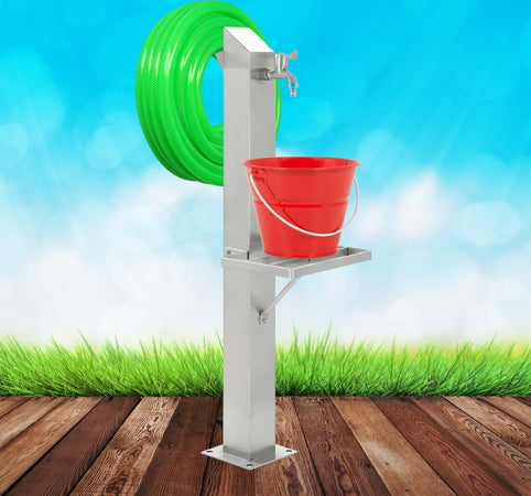 Fontana-da-Giardino-a-Colonna-esterno-in-Acciaio-Inox-con-Cover-Impermeabile