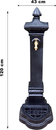 Fontana in ghisa da pavimento nero con rubinetto h 120 cm per esterni Giardino e giardinaggio/Decorazioni per il giardino/Fontane La Zappa - Altamura, Commerciovirtuoso.it