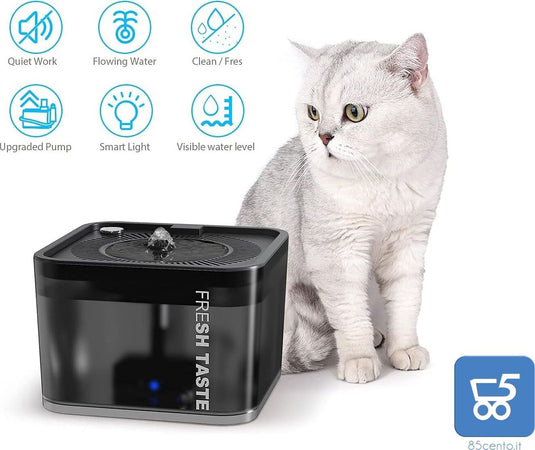 Fontana Per Cani E Gatti 2,5 Litri Con Luce A Led Spegnimento Automatico Traslucido Super Silenzioso (＜ 35 Db) Distributore Di Acqua Con 5 Filtri