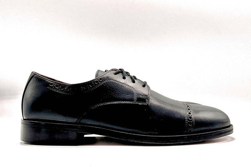 FONTANA scarpa classica uomo derby lavorato in pelle nera con fondo in cuoio