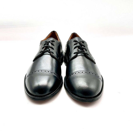 FONTANA scarpa classica uomo derby lavorato in pelle nera con fondo in cuoio