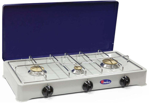 Fornello a Gas 3 Fuochi Gpl / Metano con Coperchio blu telaio grigio cfparker mod.5328CGB