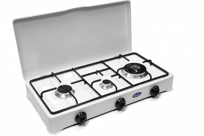 Fornello a gas 3 fuochi Gpl / Metano DOPPIA CORONA con valvola di sicurezza CFPARKER Mod. 5328GPS/C