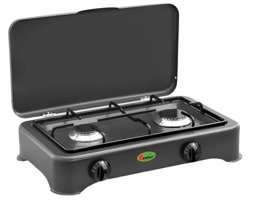 FORNELLO A GAS CON VALVOLA DI SICUREZZA METANO / GPL A 2 FUOCHI GRIGIO GRAFITE CFPARKER MOD. 5326GSPGPS
