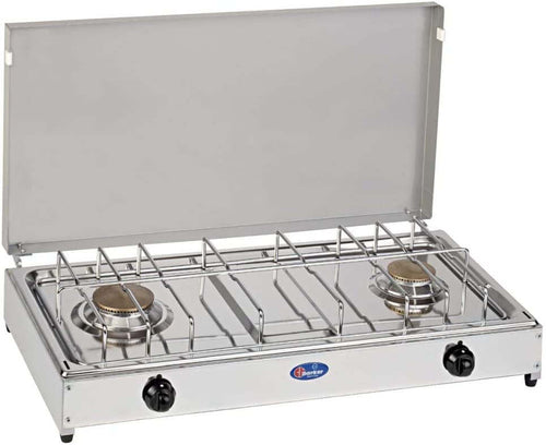 Fornello a gas gpl / metano a 2 fuochi Pianale in acciaio inox cfparker mod. 5522G. Colore: Grigio