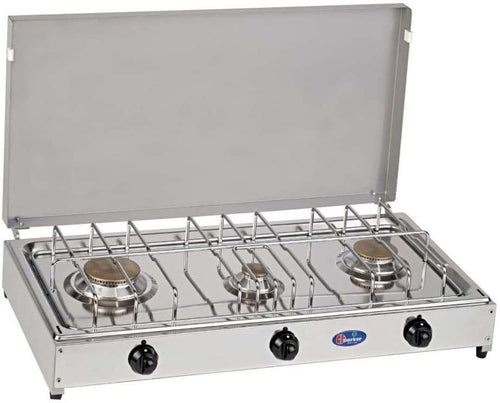 Fornello a gas gpl / metano a 3 fuochi Pianale in acciaio inox cfparker mod. 5523G. Colore: Grigio