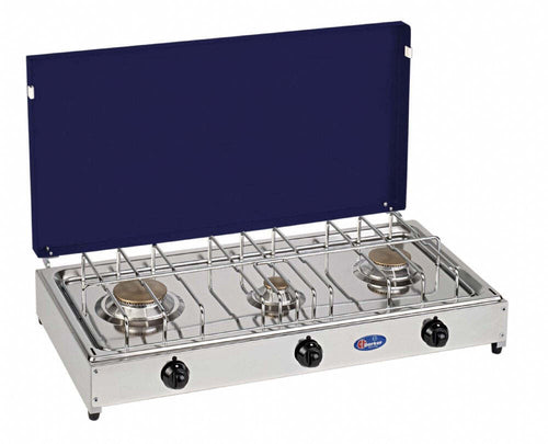 Fornello a gas gpl / metano a 3 fuochi Pianale in acciaio inox cfparker mod. 5523GB Colore: Grigio - Blu