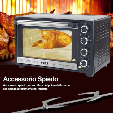 Forno-Fornetto-Elettrico-Ventilato-38-litri-1600W-Luce-Interna-Timer-Girarrosto