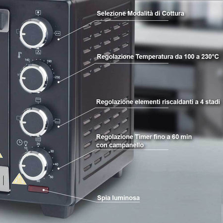 Forno-Fornetto-Elettrico-Ventilato-38-litri-1600W-Luce-Interna-Timer-Girarrosto