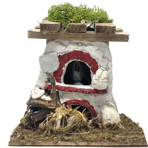 Forno con fuoco funzionante elettrico realizzato a mano per presepe natalizio 18 x 16 x h16 cm