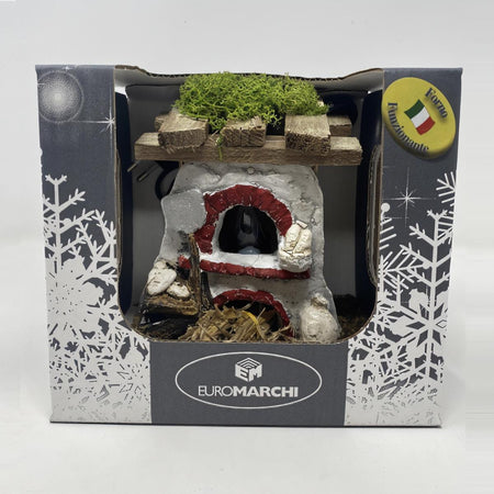 Forno con fuoco funzionante elettrico realizzato a mano per presepe natalizio 18 x 16 x h16 cm