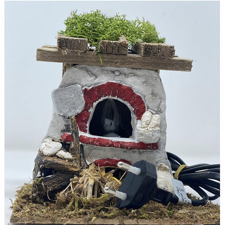 Forno con fuoco funzionante elettrico realizzato a mano per presepe natalizio 18 x 16 x h16 cm