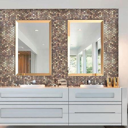 TOP! Piastrella autoadesiva in vero alluminio serigrafato con inserti in Acciaio 30x30cm (sp. 3mm) color BRONZO - Eternal Parquet