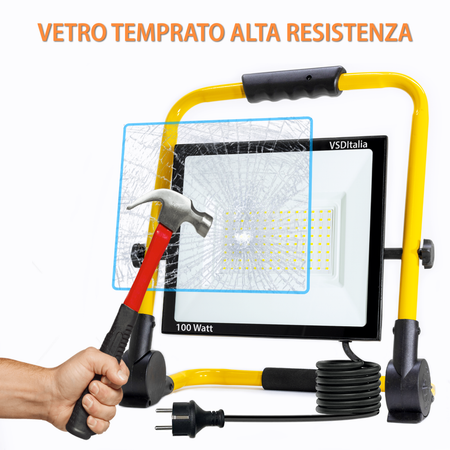 FARETTO LED DA CANTIERE 100 E 200 WATT - Cavo 1,5 Metri - ElettroWatt.eu