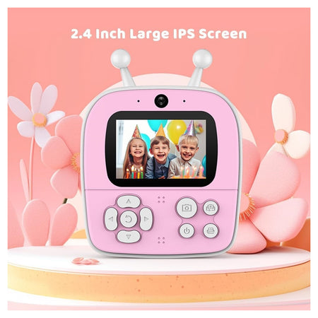 Fotocamera A Stampa Istantanea Per Bambini Digitale 1080p Doppio Obiettivo Con Carta