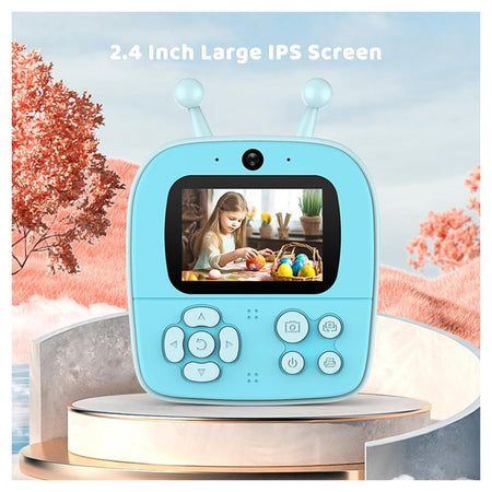 Fotocamera A Stampa Istantanea Per Bambini Digitale 1080p Doppio Obiettivo Con Carta