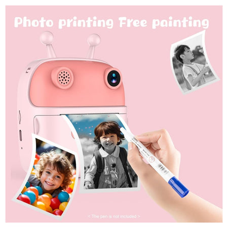 Fotocamera A Stampa Istantanea Per Bambini Digitale 1080p Doppio Obiettivo Con Carta