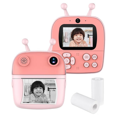 Fotocamera A Stampa Istantanea Per Bambini Digitale 1080p Doppio Obiettivo Con Carta