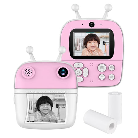 Fotocamera A Stampa Istantanea Per Bambini Digitale 1080p Doppio Obiettivo Con Carta