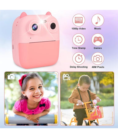Fotocamera Istantanea Bambini Digitale Hd 1080p 4 Rotoli Scheda Sd Doppia Lente