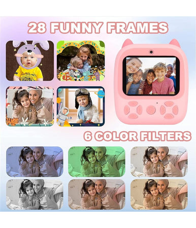 Fotocamera Istantanea Bambini Digitale Hd 1080p 4 Rotoli Scheda Sd Doppia Lente