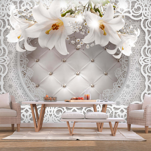Fotomurale-Lilies-and-Quilted-Background