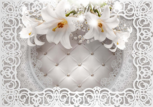 Fotomurale-Lilies-and-Quilted-Background