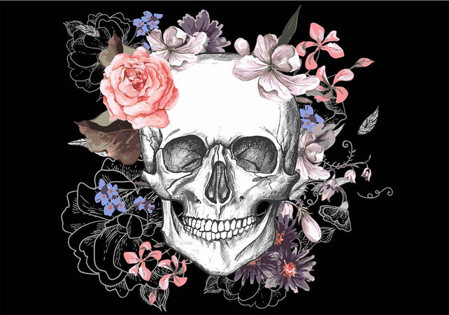 Fotomurale-Skull-and-Flowers