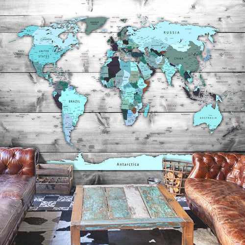 Fotomurale-World-Map:-Blue-Continents