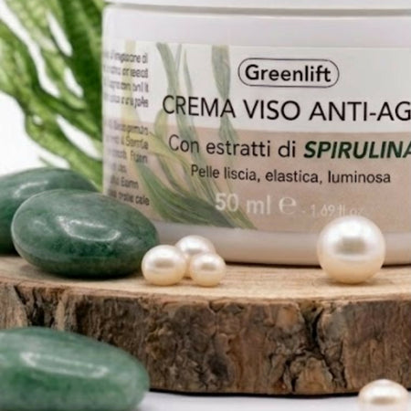 Crema Viso Anti-Age alla Spirulina – 50 ml – Trattamento Idratante e Nutriente per Pelle Liscia, Elastica e Luminosa – Senza Parabeni