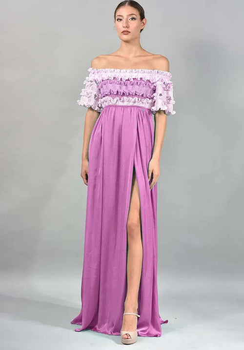 Francesca Conoci Abito Donna Da Cerimonia Made in Italy Lungo Con Manica Corta Scollo a Barchetta E Rouches Vestito Elegante Con Spacco Sul Lato Frontale Sinistro Moda/Donna/Abbigliamento/Vestiti/Sera e Cerimonia You Store - Messina, Commerciovirtuoso.it