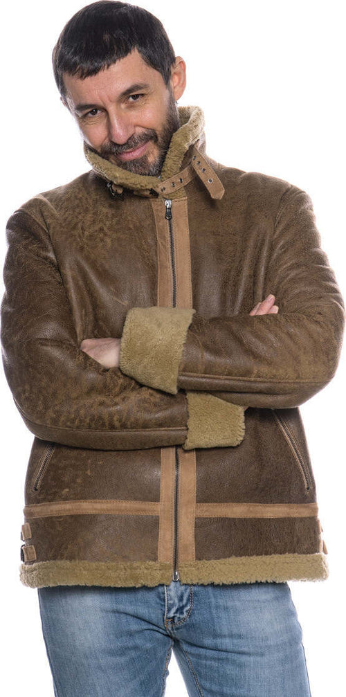 Franco---Giacca-Uomo-Beige-effetto-Graffiato-in-vero-montone-Shearling
