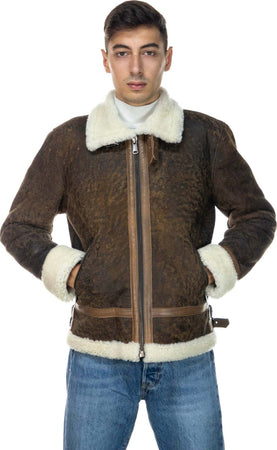 Franco---Giacca-Uomo-Cuoio-effetto-Graffiato-in-vero-montone-Shearling
