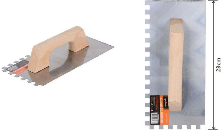 Frattone Cazzuola In Acciaio 28 Cm Manico Legno Spatola Dentata Muratore 90513 Fai da te/Pitture trattamenti per pareti e utensili/Strumenti e attrezzi per verniciatura/Spatole Trade Shop italia - Napoli, Commerciovirtuoso.it