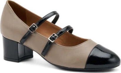 Frau-ballerina-Mary-Jane-in-pelle-tortora-e-vernice-nero-66N7