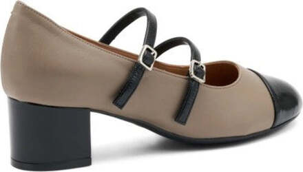 Frau-ballerina-Mary-Jane-in-pelle-tortora-e-vernice-nero-66N7