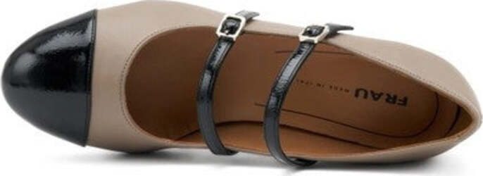 Frau-ballerina-Mary-Jane-in-pelle-tortora-e-vernice-nero-66N7