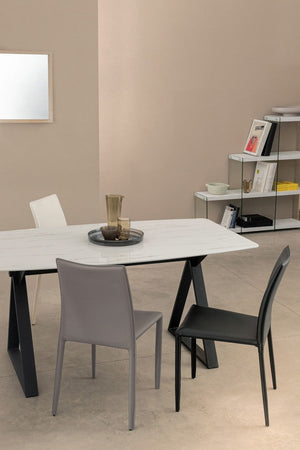 Tavolo Paloma con gambe in acciaio verniciato, top in vetro temperato 160 x 90 cm