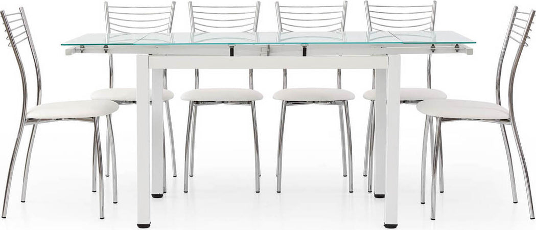FREDERICK---tavolo-da-pranzo-moderno-allungabile-in-metallo-e-vetro-cm-70x110/140/170x75-h-Bianco-Milani-Home