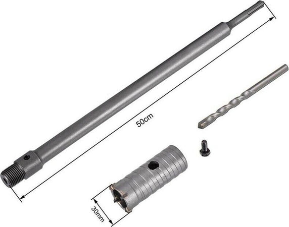 Fresa-A-Tazza-30-Mm-Asta-Prolunga-50-Cm-Per-Trapano-Attacco-Sds-Plus-Tools