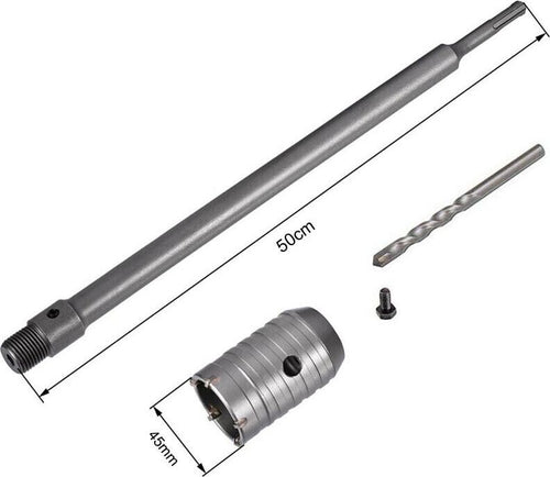 Fresa-A-Tazza-45-Mm-Asta-Prolunga-50-Cm-Per-Trapano-Attacco-Sds-Plus-Tools