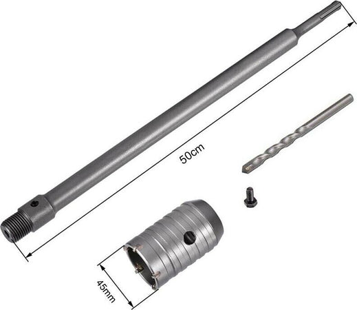 Fresa-A-Tazza-45-Mm-Asta-Prolunga-50-Cm-Per-Trapano-Attacco-Sds-Plus-Tools