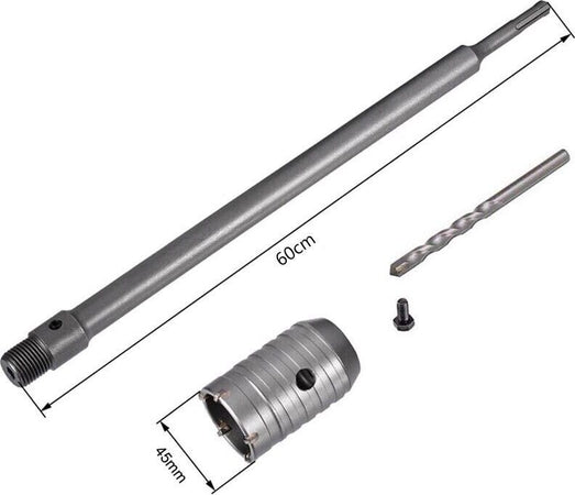Fresa-A-Tazza-45-Mm-Carotatrice-Muro-Asta-Sds-Plus-60-Cm-Prolunga-Da-Trapano-Tools
