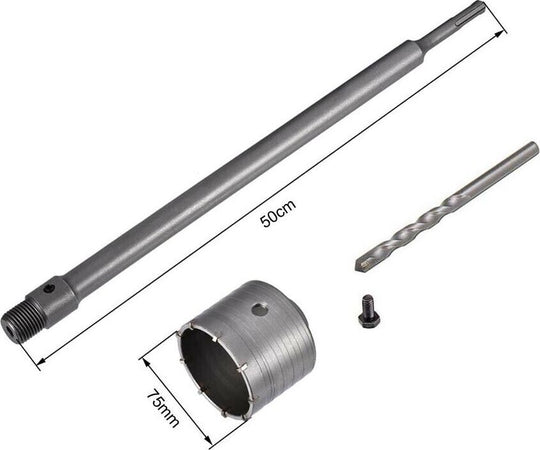 Fresa-A-Tazza-75-Mm-Asta-Prolunga-50-.-Cm-Per-Trapano-Attacco-Sds-Plus-Tools