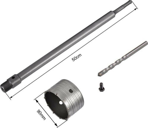 Fresa-A-Tazza-90-Mm-Asta-Prolunga-50-Cm-Per-Trapano-Attacco-Sds-Plus-Tools